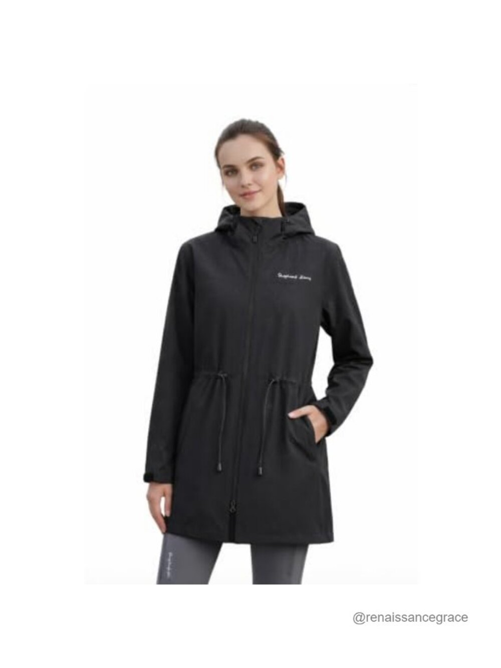 Women's Waterproof Long Raincoat Adjustable Hood Mesh Lined Trench Coat